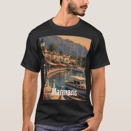 マルマリス海岸ハーバー レトロアート メンズTシャツ Tシャツ