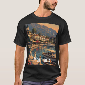 マルマリス海岸ハーバー レトロアート メンズTシャツ Tシャツ
