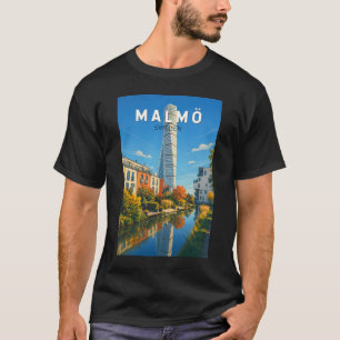 マルメ スウェーデン イラスト 旅行 アート ヴィンテージ Tシャツ