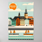 マルモスウェーデンアートヴィンテージトラベルイラストレーション ポスター (正面)