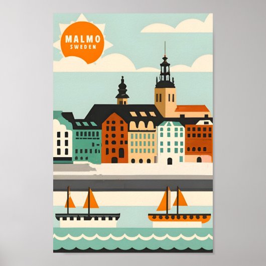 マルモスウェーデンアートヴィンテージトラベルイラストレーション ポスター (正面)