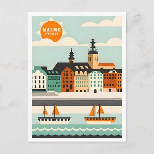 マルモスウェーデンアートヴィンテージトラベルイラストレーション ポストカード (正面)
