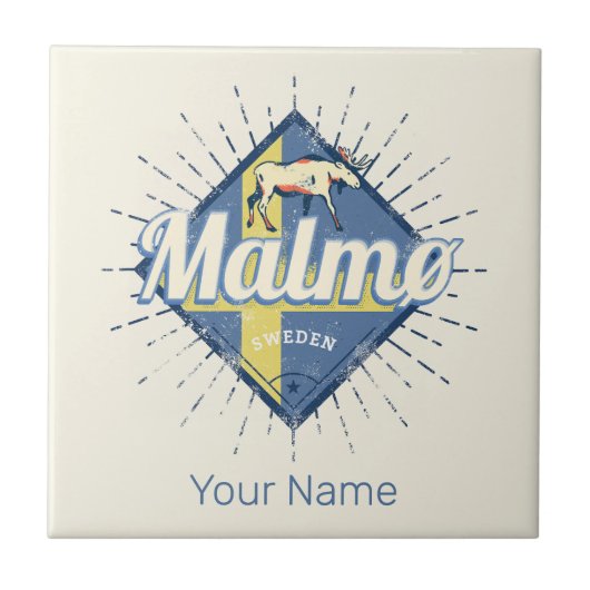 マルモスウェーデンレトロ国旗ヴィンテージムース土産 タイル (正面)