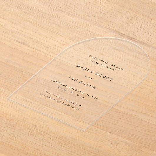 マルラクラシック結婚式の日付を保存 アクリル招待状 (レイダウン)