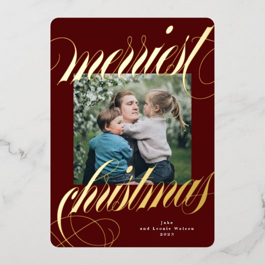 マルロメリーオンのクリスマス書道一枚の写真 箔シーズンカード (正面)