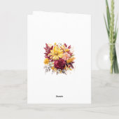 マルーンとイエローのフローラ結婚ズ サンキューカード (裏面)