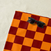 マルーンとオレンジ市松模様にのヴィンテージ ビーチタオル (インサイチュ)