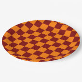 マルーンとオレンジ市松模様にのヴィンテージ ペーパープレート (アングル)
