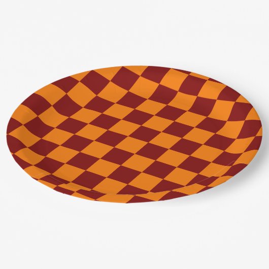 マルーンとオレンジ市松模様にのヴィンテージ ペーパープレート (アングル)