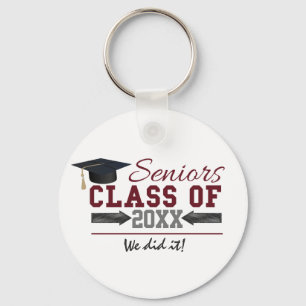 マルーンとグレータイポグラフィの卒業キーリング キーホルダー