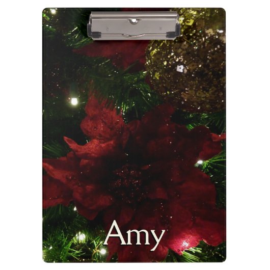 マルーンとゴールドのクリスマスツリー | ホリデーフォト クリップボード (正面)