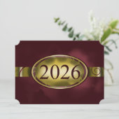 マルーンとゴールドの花柄ボタン 2026 カード (スタンド正面)