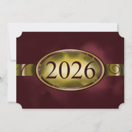 マルーンとゴールドの花柄ボタン 2026 カード