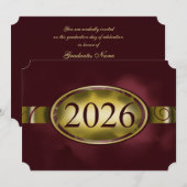 マルーンとゴールドの花柄ボタン 2026 カード (正面/裏面)