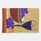 マルーンとタンの葡萄とワイングラス キッチンタオル (横)