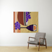 マルーンとタンの葡萄とワイングラス タペストリー (インサイチュ(横))