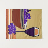 マルーンとタンの葡萄とワイングラス タペストリー (正面(横))