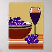 マルーンとタンの葡萄とワイングラス ポスター (正面)