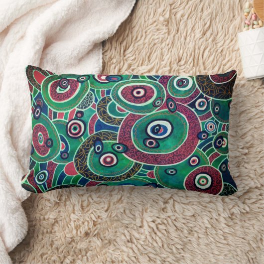 マルーンとターコイズサークルと楕円オリジナル ランバークッション (ブランケット)