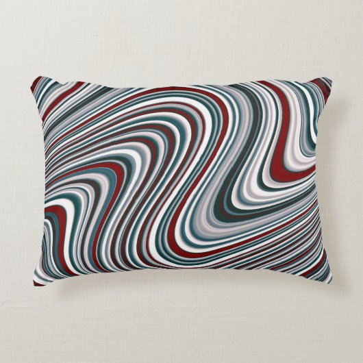 マルーンとティール(緑がかった色)ブルー抽象芸術曲線シェイプ アクセントクッション (正面)