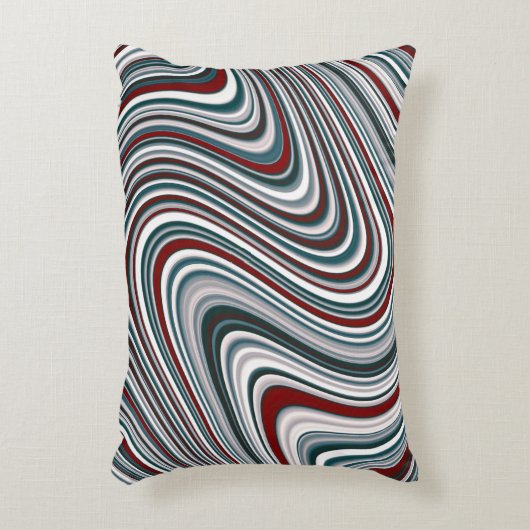 マルーンとティール（緑がかった色）ブルー抽象芸術曲線シェイプ アクセントクッション (正面(垂直))