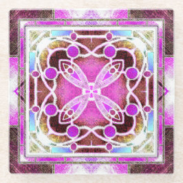 マルーンとピンクのステンドグラス大聖堂窓 ガラスコースター