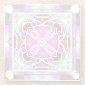 マルーンとピンクのステンドグラス大聖堂窓 ガラスコースター (裏面)