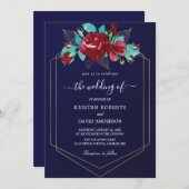 マルーンとブルー王室の結婚式招待状 招待状 (正面/裏面)