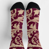 マルーンとベージュのヴィンテージパターン ソックス (上部)