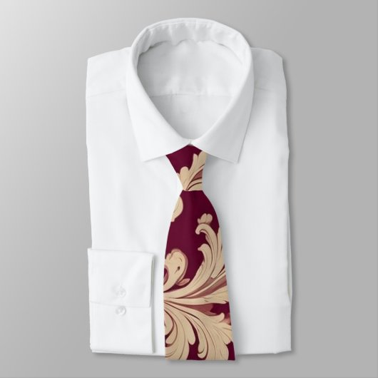 マルーンとベージュのヴィンテージパターン ネクタイ (タイ)
