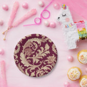 マルーンとベージュのヴィンテージパターン ペーパープレート (パーティー)