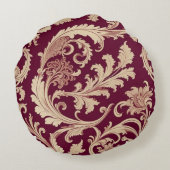 マルーンとベージュのヴィンテージパターン ラウンドクッション (裏面)