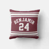 マルーンとホワイトジャージーのストライプ名前をカスタムする番号 クッション (裏面)