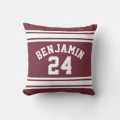 マルーンとホワイトジャージーのストライプ名前をカスタムする番号 クッション (正面)