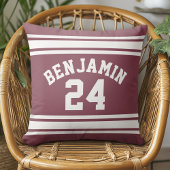 マルーンとホワイトジャージーのストライプ名前をカスタムする番号 クッション