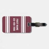 マルーンとホワイトジャージーのストライプ名前をカスタムする番号 ラゲッジタグ (裏面横)