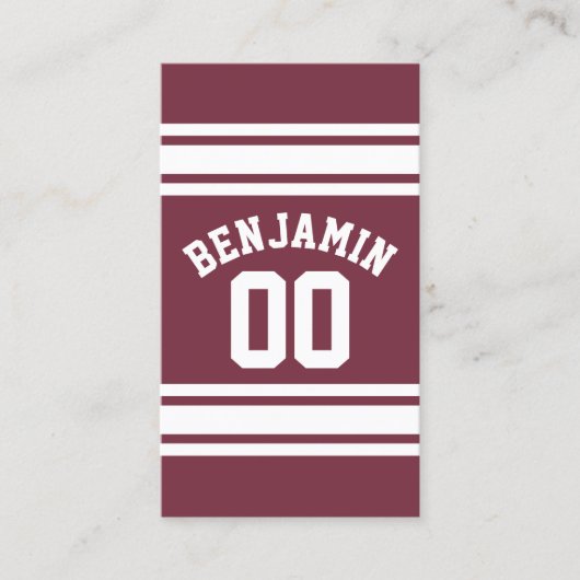 マルーンとホワイトジャージーのストライプ名前をカスタムする番号 名刺 (正面)