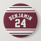 マルーンとホワイトジャージーのストライプ名前をカスタムする番号 缶バッジ (正面)