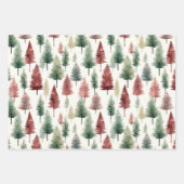 マルーンと暗緑色の水色の松の木 ラッピングペーパーシート (正面3)