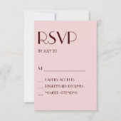 マルーンと淡い色のピンクの結婚式のsvpカード 出欠カード (正面)