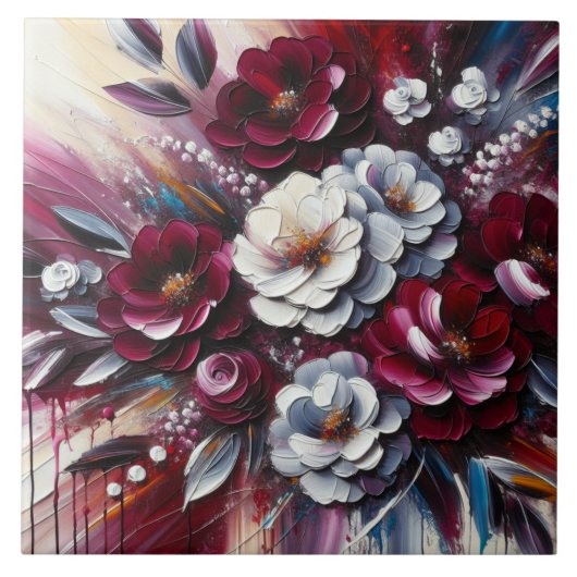 マルーンと白いフローラ配置 | タイル (正面)