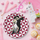 マルーンと白の幾何学模様のタンゴダンサー ペーパープレート (パーティー)