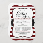 マルーンと白ストライプいエレガントBaby Shower 招待状 (正面/裏面)