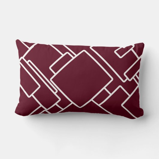 マルーンと白モダン抽象芸術幾何学模様 ランバークッション (裏面)