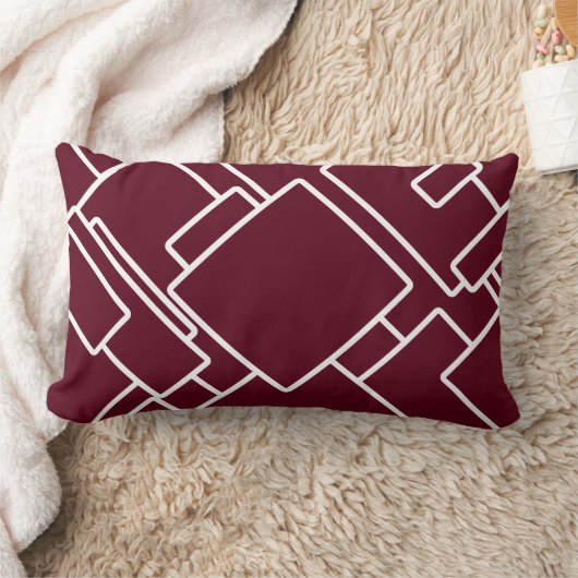 マルーンと白モダン抽象芸術幾何学模様 ランバークッション (ブランケット)