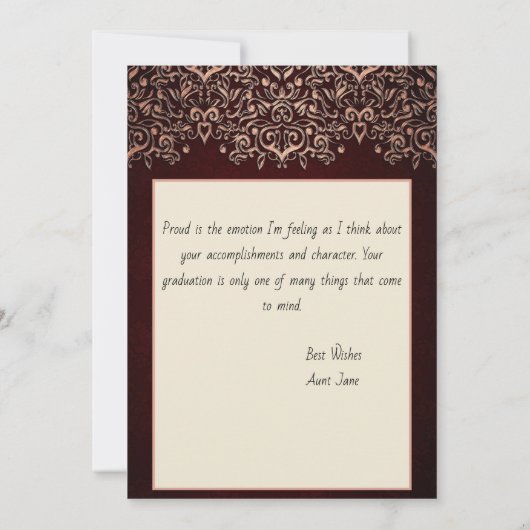 マルーンと金ゴールドおめでとう卒業 カード (裏面)