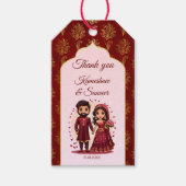 マルーンと金ゴールドかわいいインディアンブライダルカップルの好意 ギフトタグ (正面)