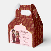 マルーンと金ゴールドかわいいインディアンブライダルカップル漫画 フェイバーボックス (正面サイド)