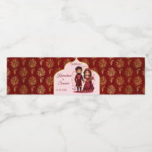 マルーンと金ゴールドかわいいインディアンブライダル結婚カップル ペットボトルラベル (シングルラベル)