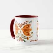 マルーンと金ゴールドの北欧の鳥柄 マグカップ (正面左)